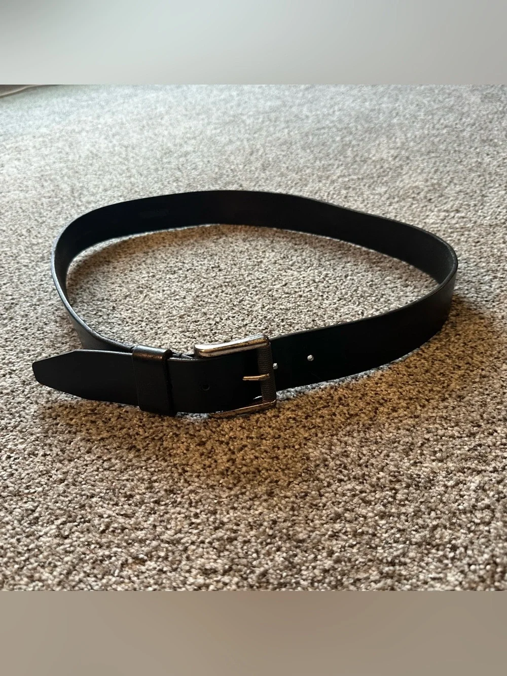 Vintage Men’s Unisex Moto Black Genuine Leather Silver Square Buckle Belt Sz 40